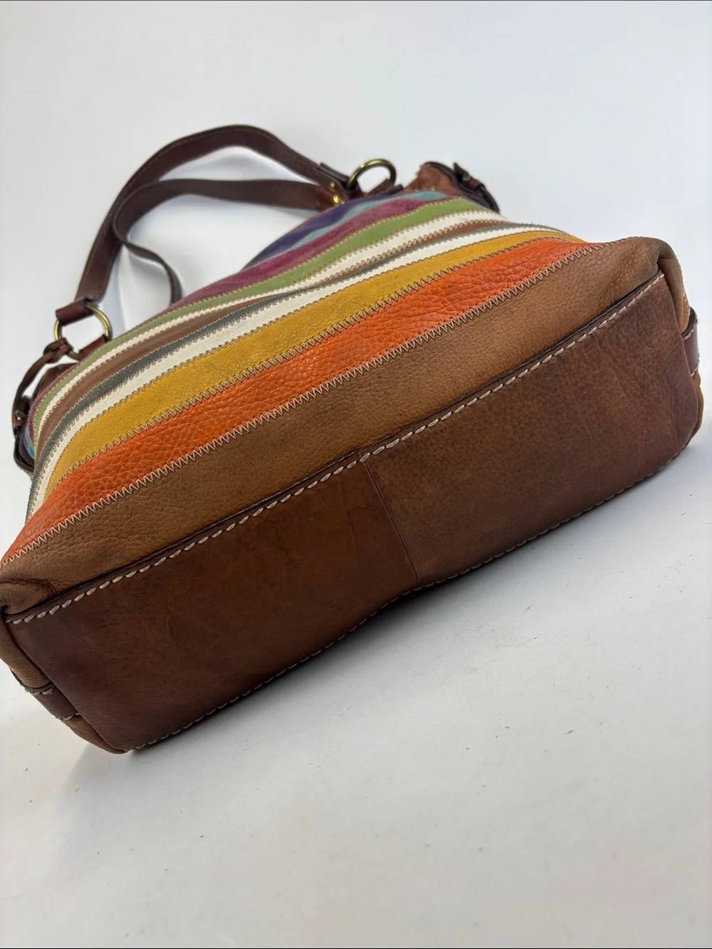 FOSSIL Leather Suede Colorful Patchwork Hobo Shoulder Bag